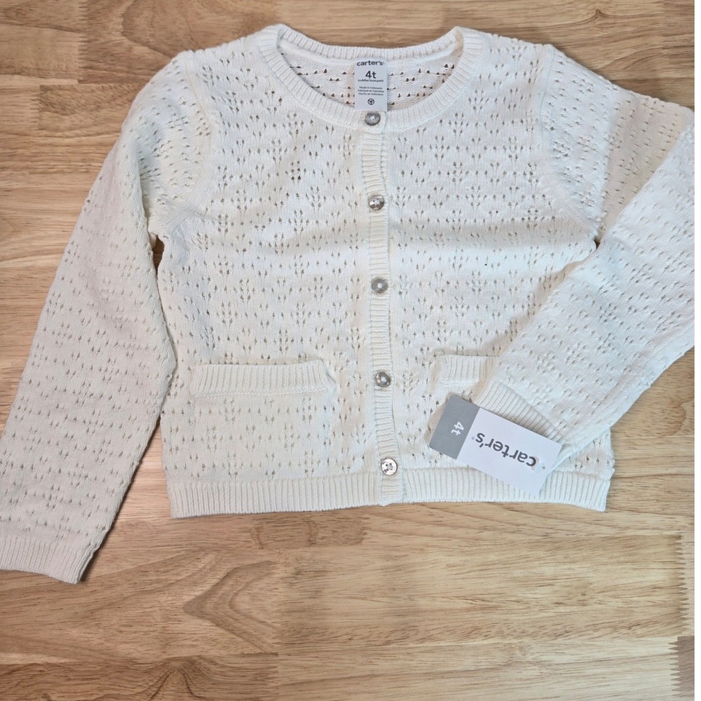 Carters Toddler Girls 4T Ivory White Pointelle Knit Button Cardigan 253h038